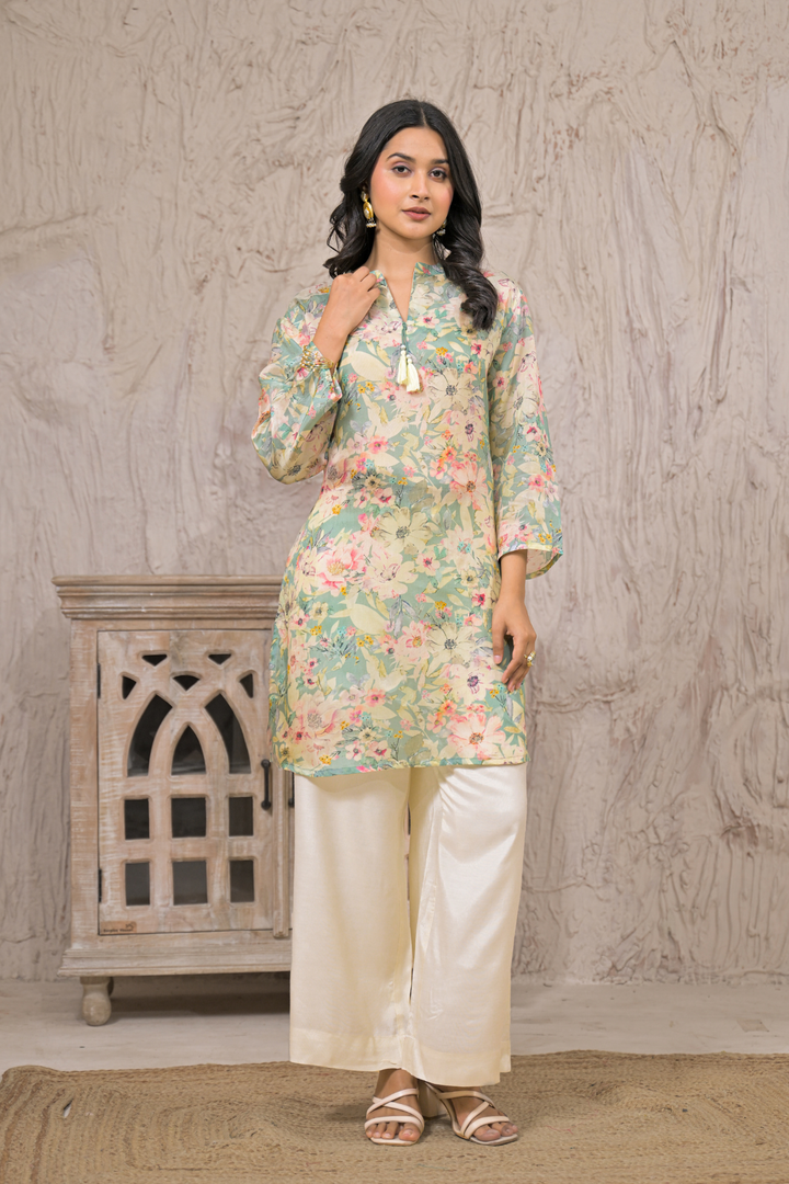 Flower print Silk blend Kurta