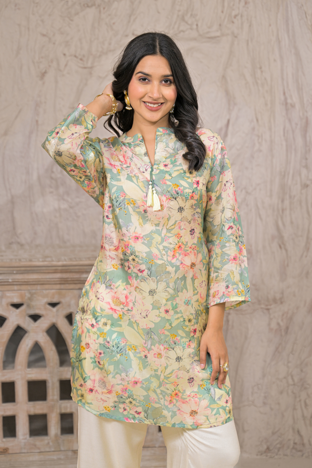 Flower print Silk blend Kurta