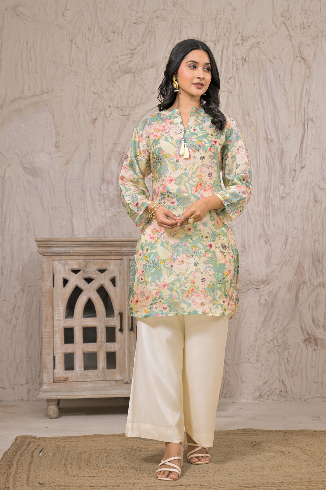 Flower print Silk blend Kurta
