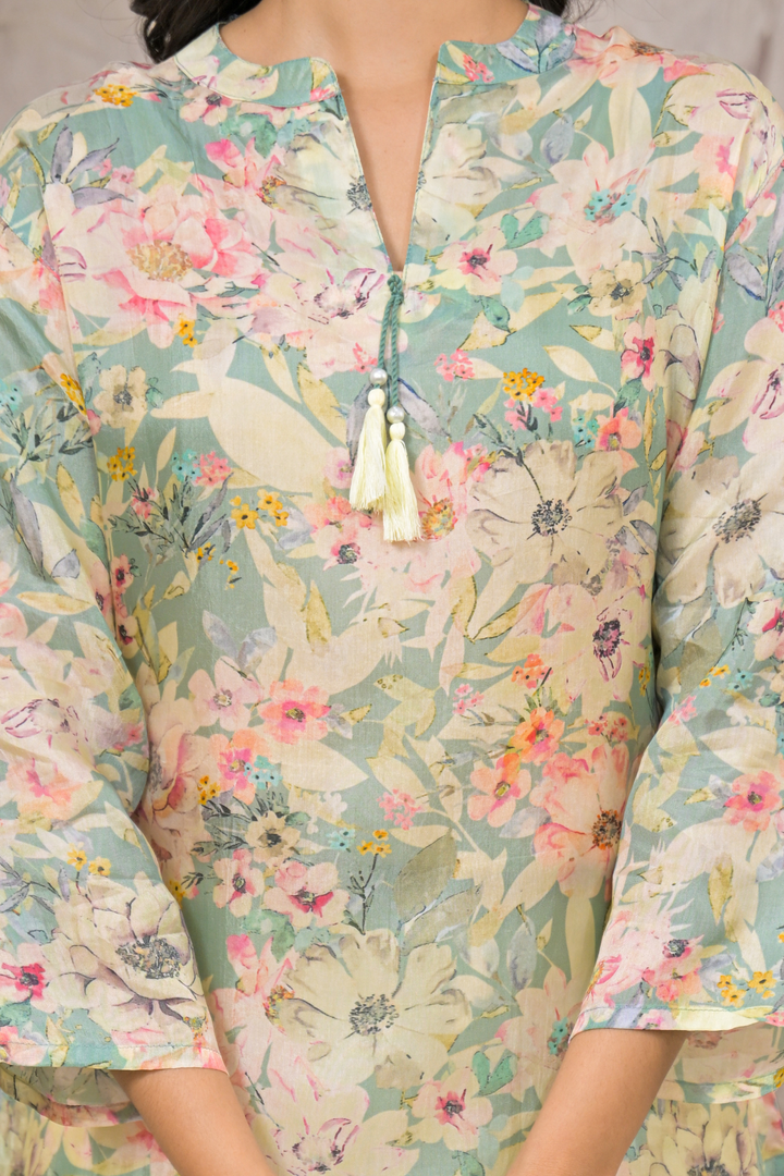 Flower print Silk blend Kurta