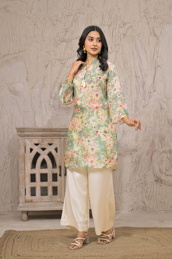 Flower print Silk blend Kurta