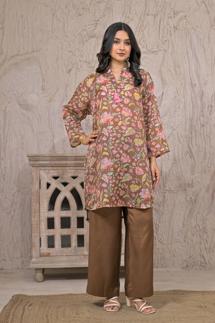 Floral print Silk blend Kurta