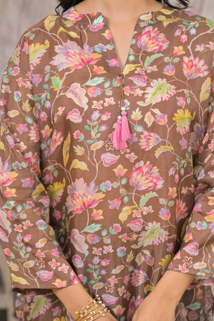 Floral print Silk blend Kurta