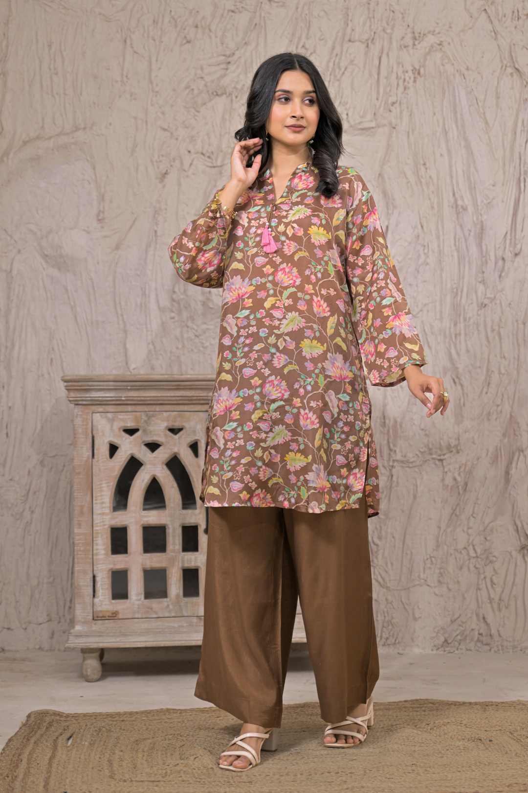 Floral print Silk blend Kurta