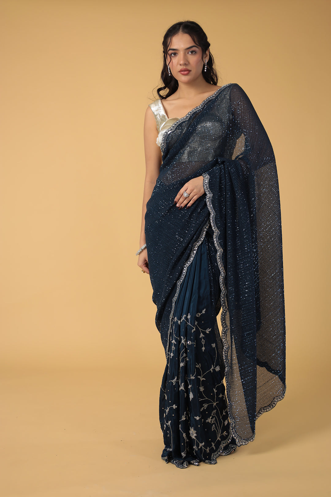 Light Pink Shimmer Silk Saree with Cutdana and Sequins work
