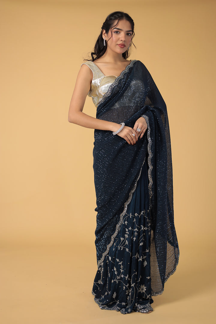 Light Pink Shimmer Silk Saree with Cutdana and Sequins work