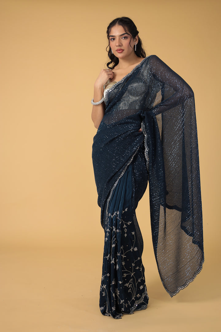 Brown Shimmer Silk Saree with Cutdana and Sequins work