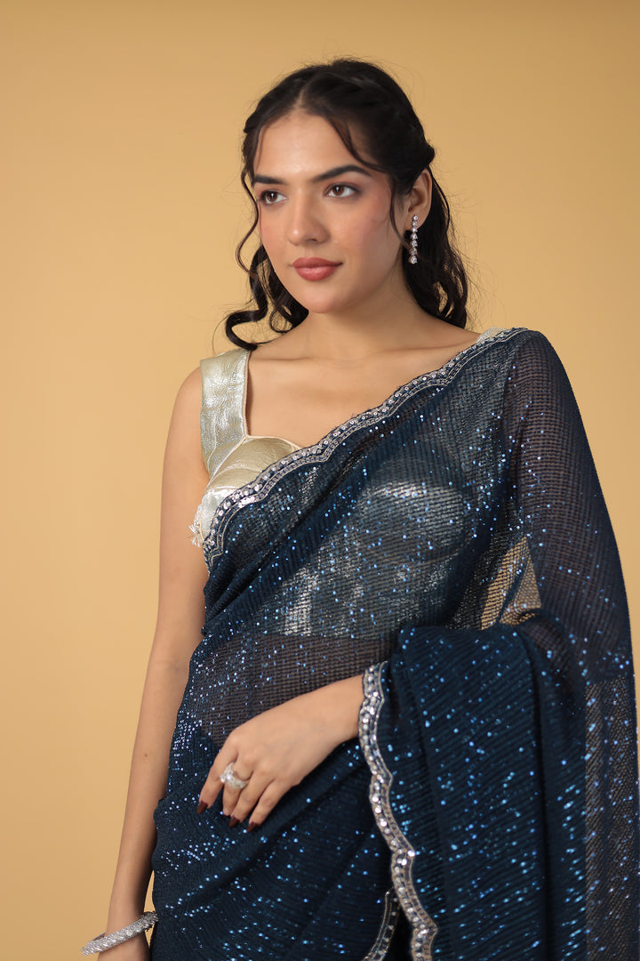 Light Pink Shimmer Silk Saree with Cutdana and Sequins work