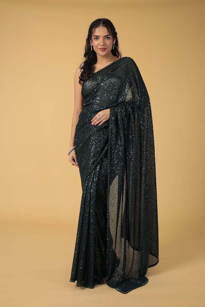 Stretchable Net Saree Embellished with Sequins work