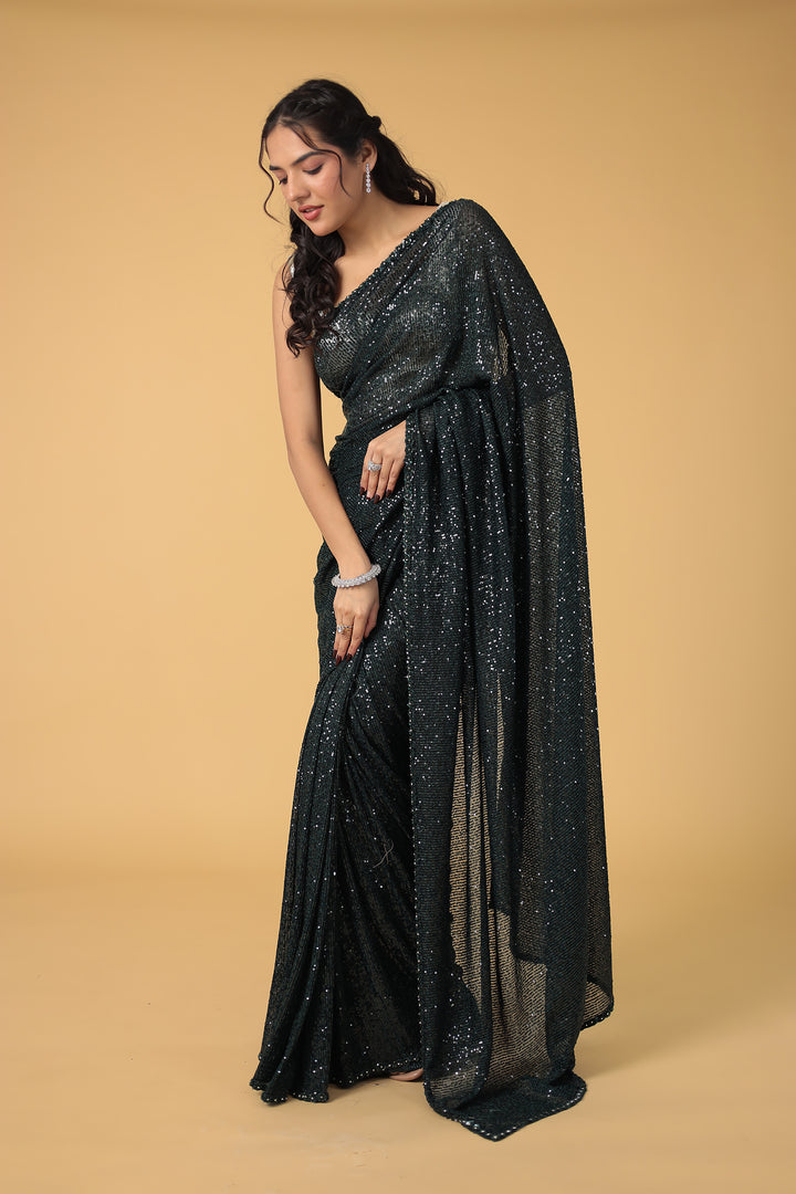 Stretchable Net Saree Embellished with Sequins work