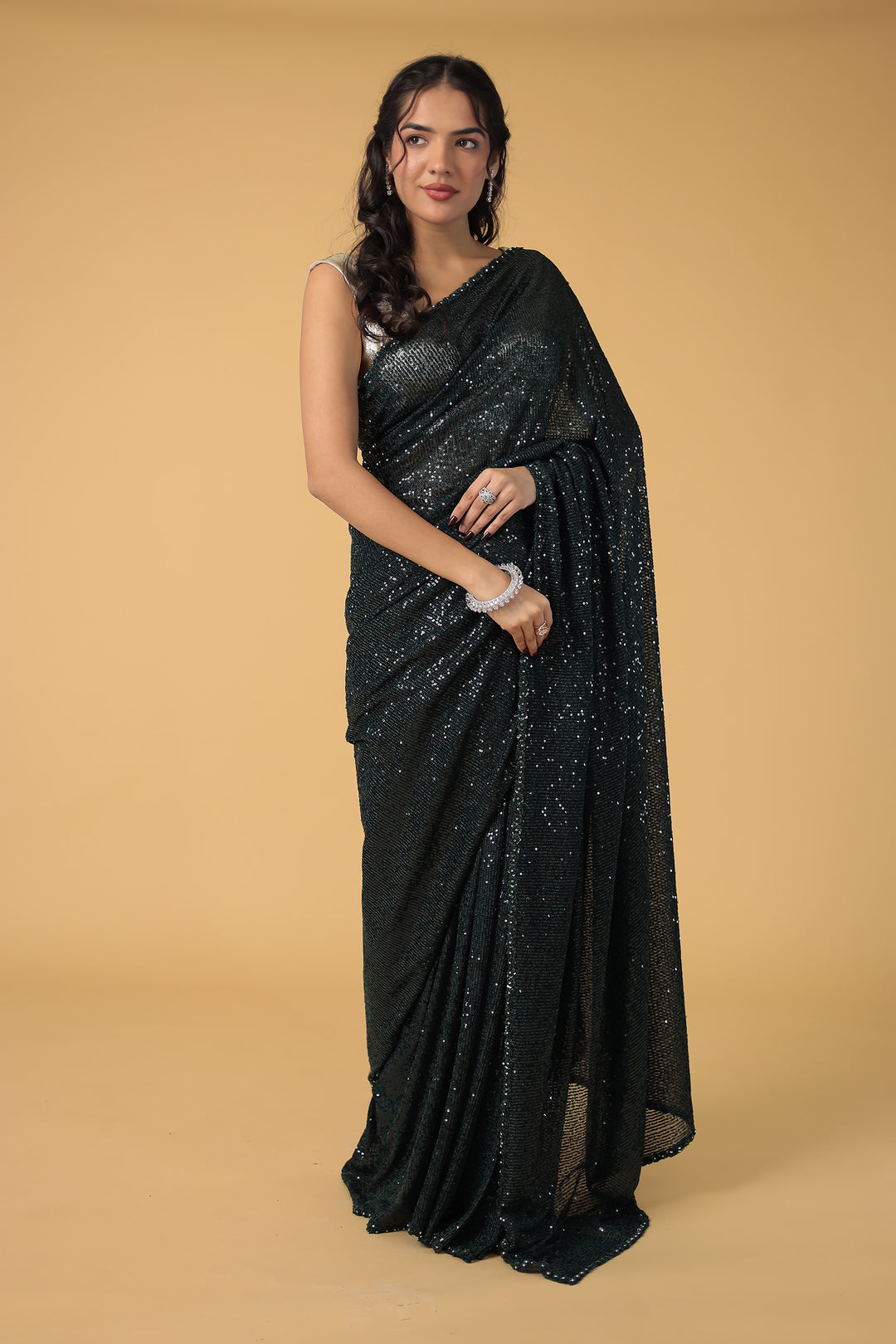 Stretchable Net Saree Embellished with Sequins work