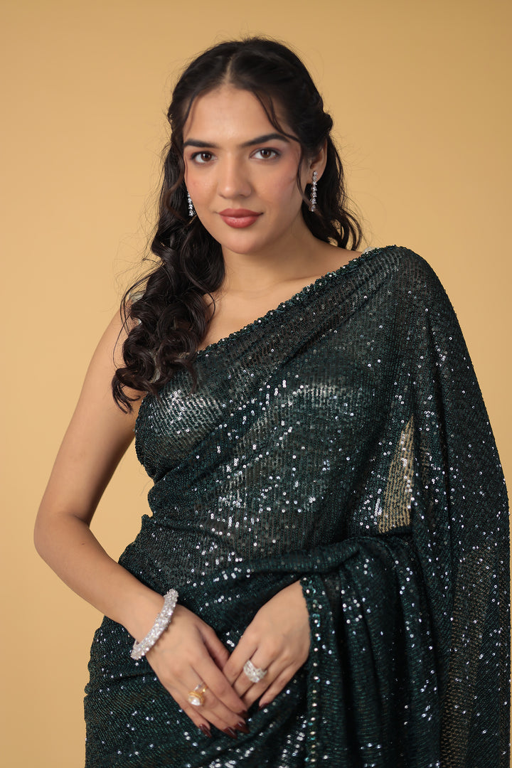 Stretchable Net Saree Embellished with Sequins work