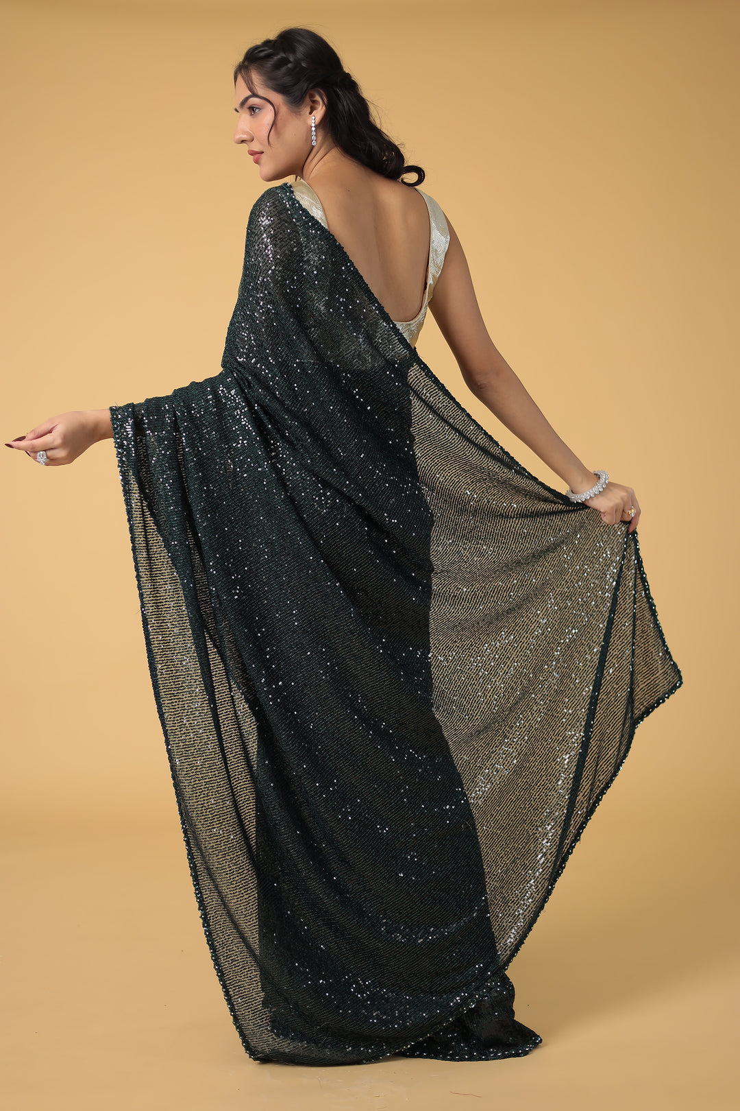 Stretchable Net Saree Embellished with Sequins work