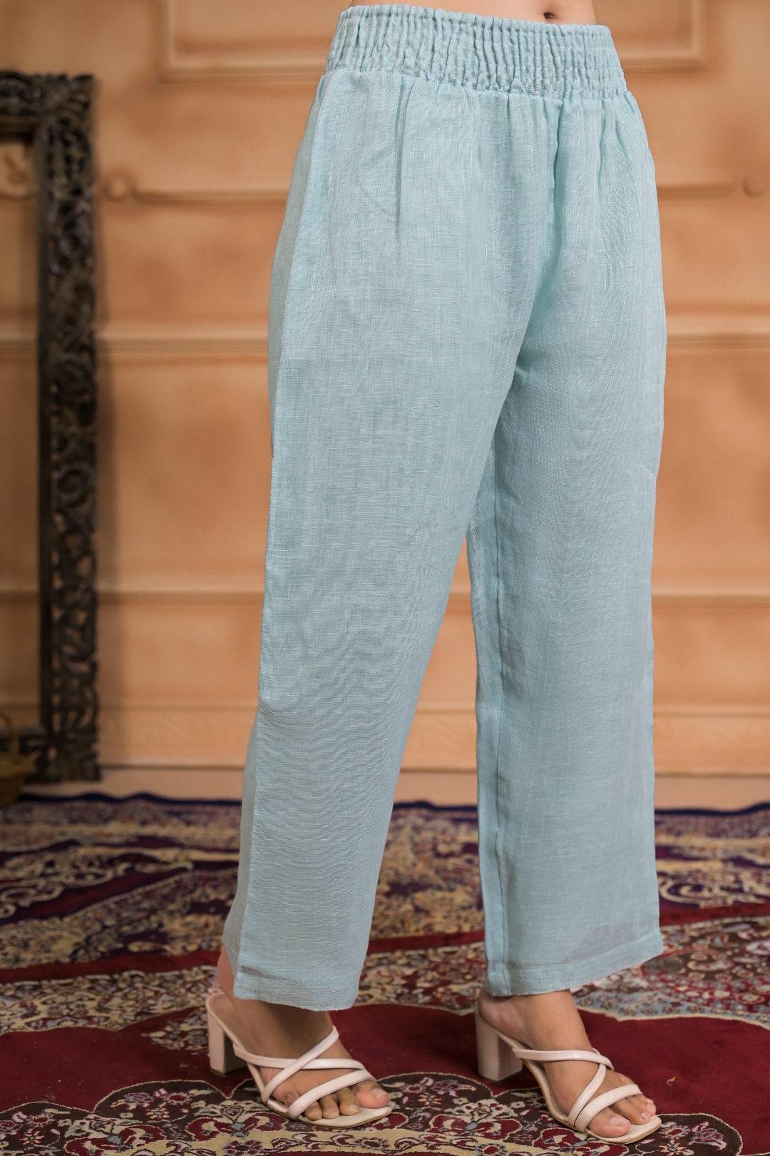 Embroidered Linen Kaftan Set Stitched