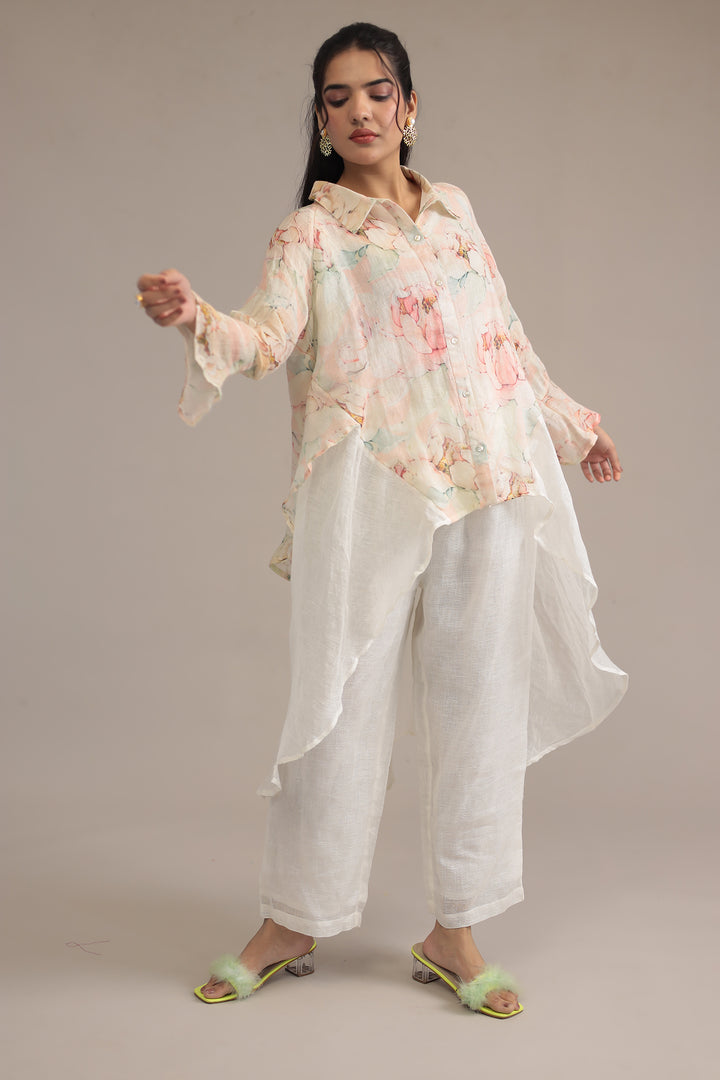 Light Pink Printed Linen Kurta