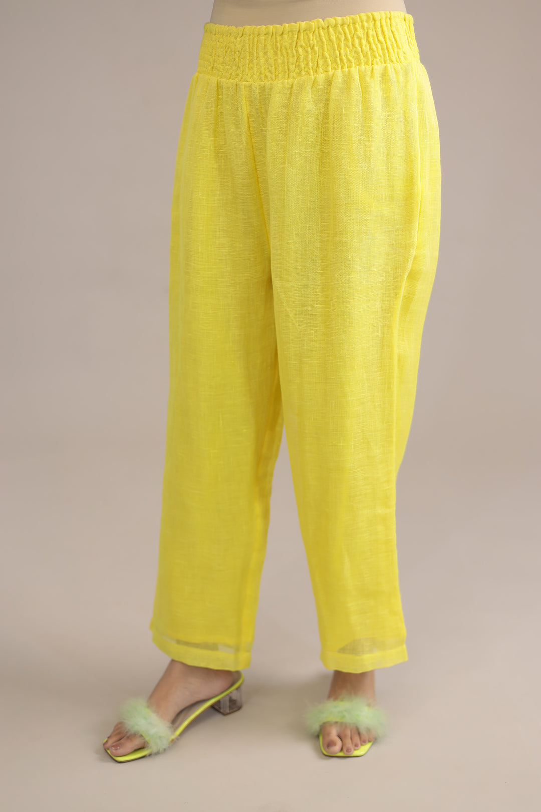 Yellow Printed Linen Kurta