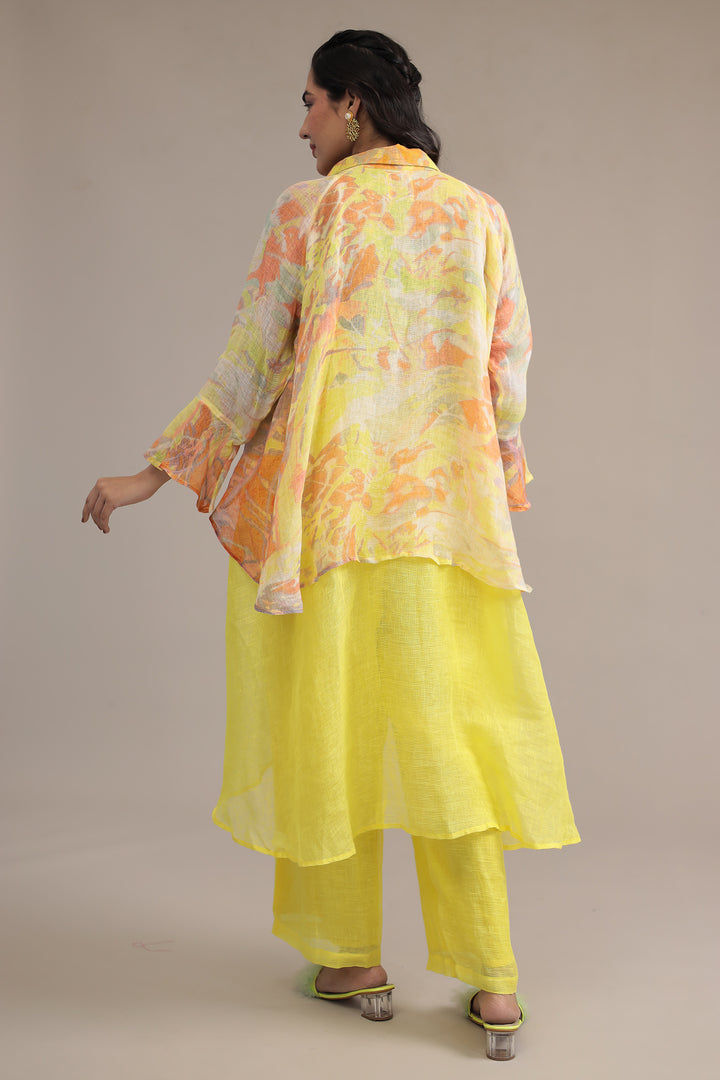 Yellow Printed Linen Kurta