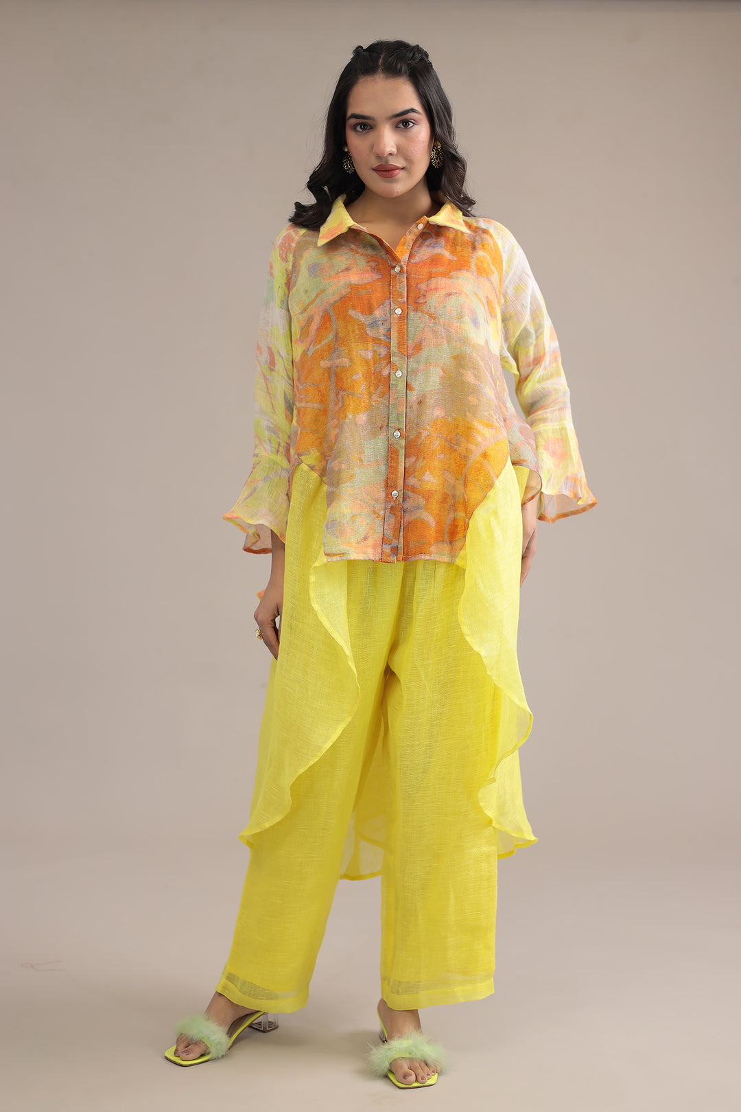 Yellow Printed Linen Kurta