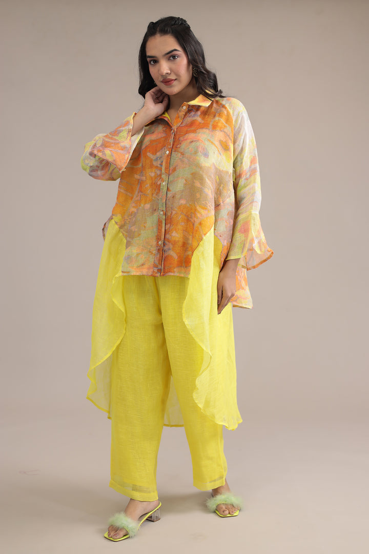 Yellow Printed Linen Kurta