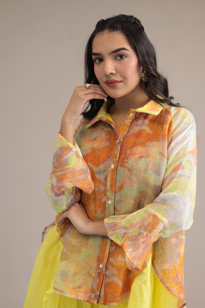 Yellow Printed Linen Kurta