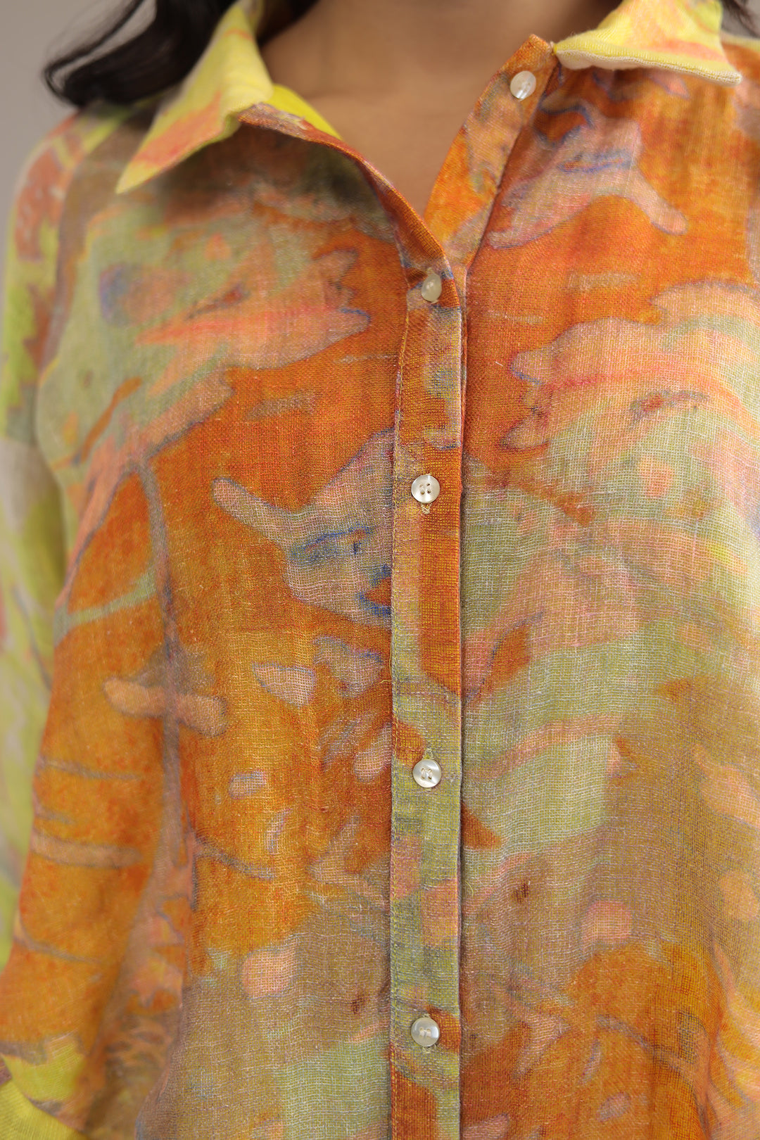 Yellow Printed Linen Kurta