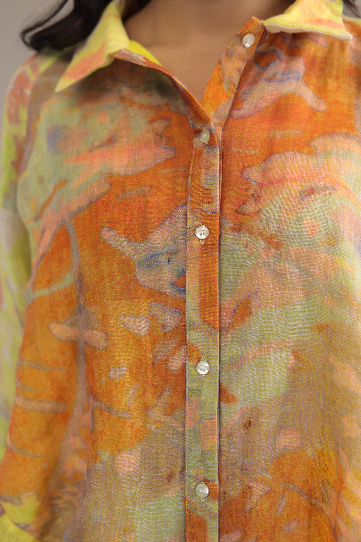 Yellow Printed Linen Kurta