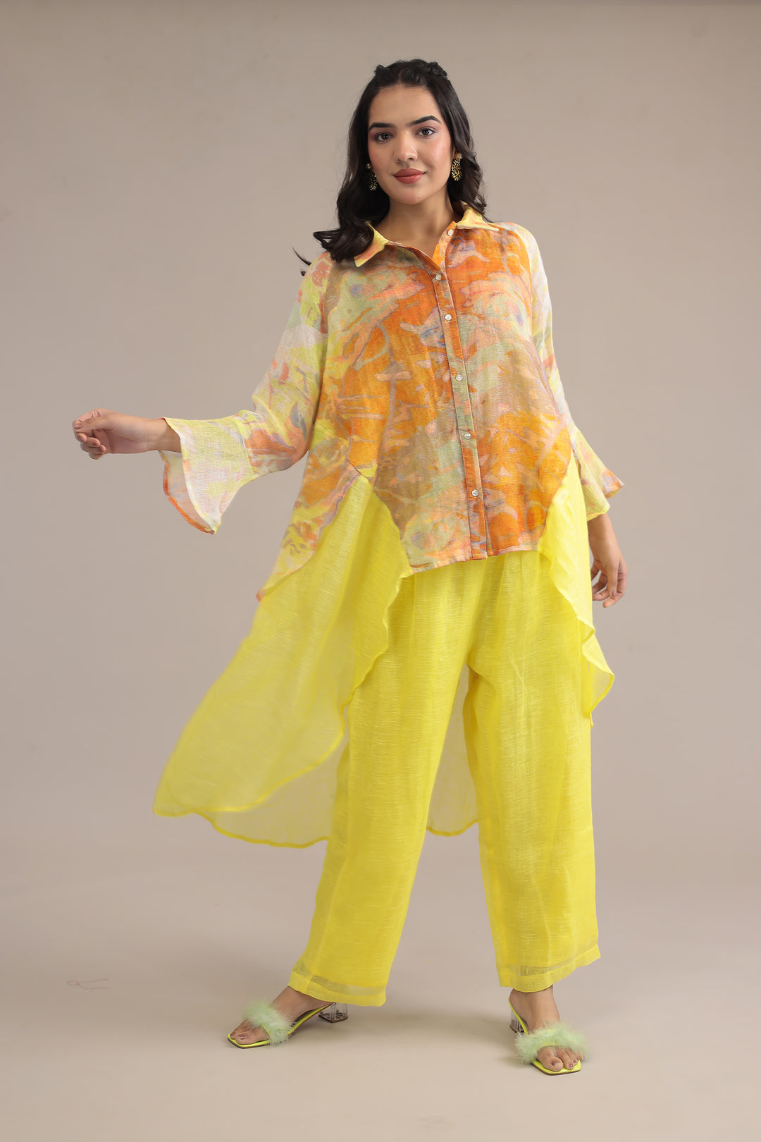Yellow Printed Linen Kurta