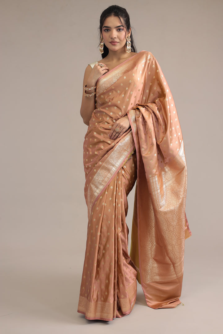Elegant Peach Handloom Banarasi Silk Saree