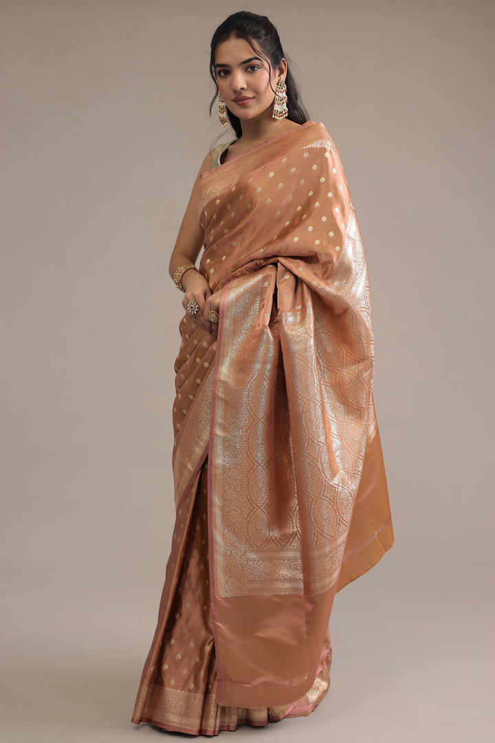 Elegant Peach Handloom Banarasi Silk Saree