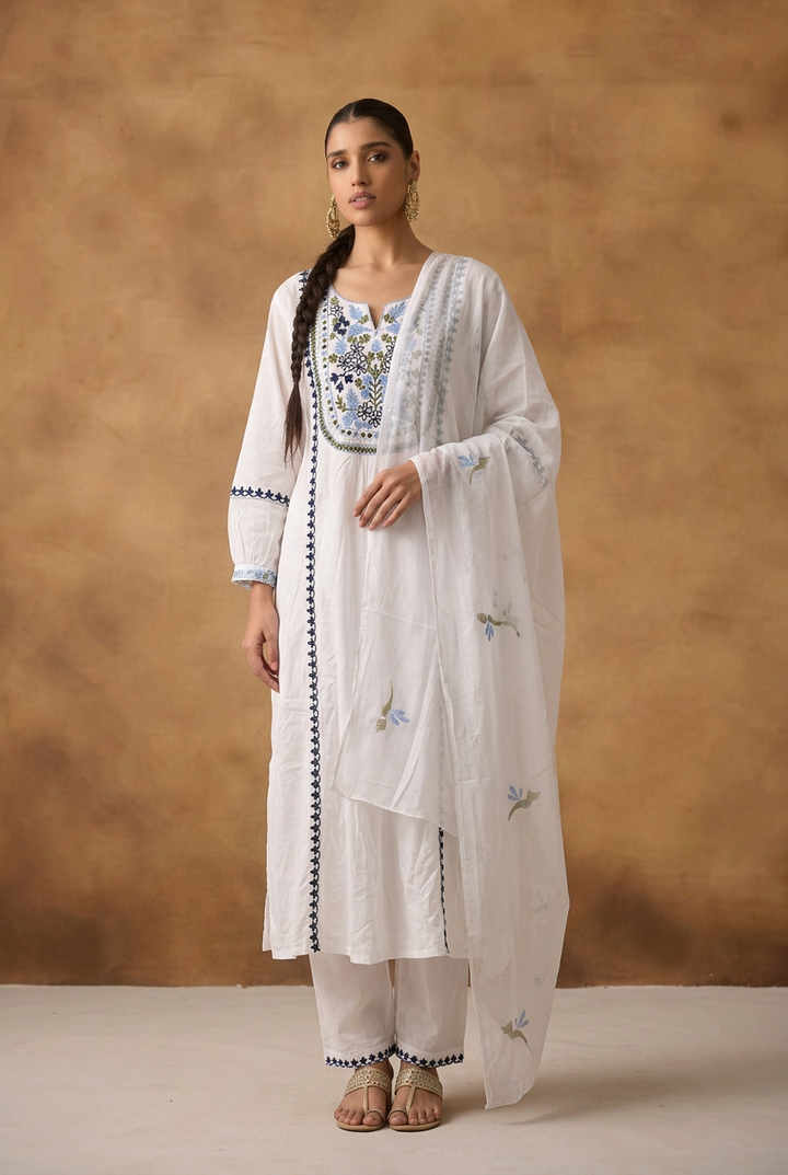 Cotton Kurta with Mirror, Thread work.
