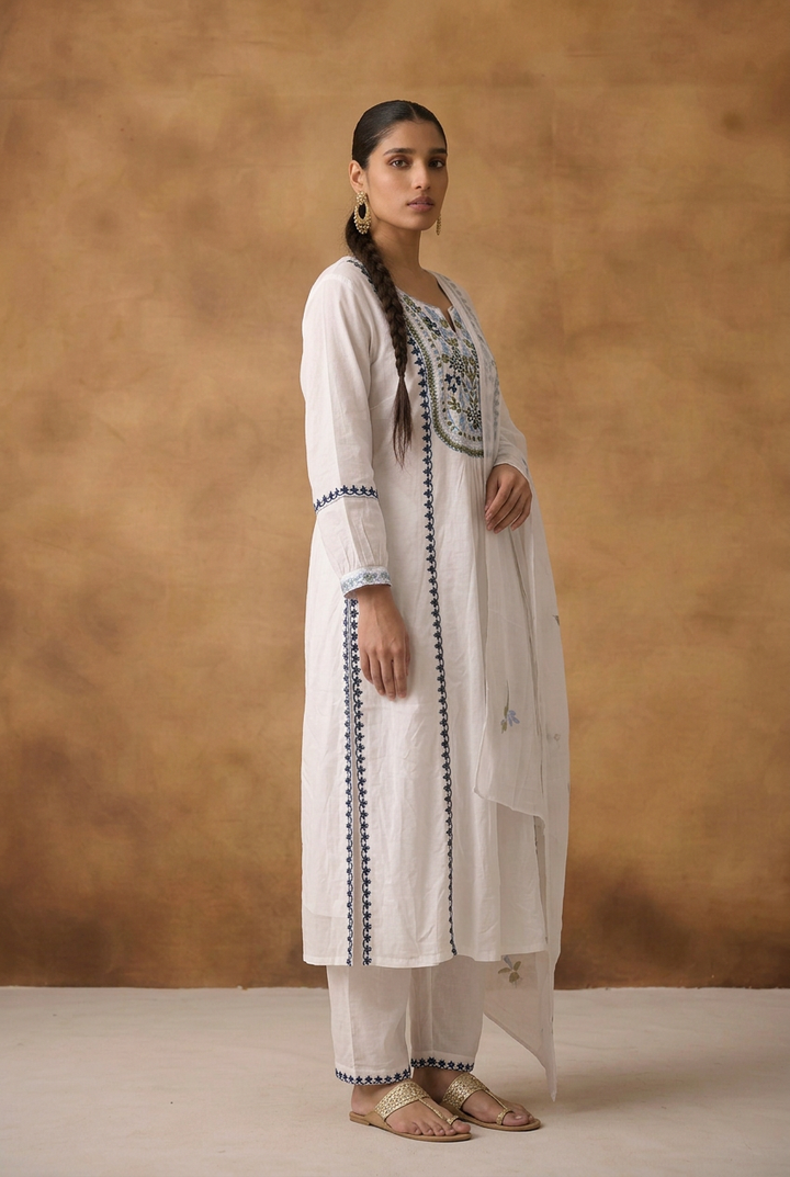 Cotton Kurta with Mirror, Thread work.