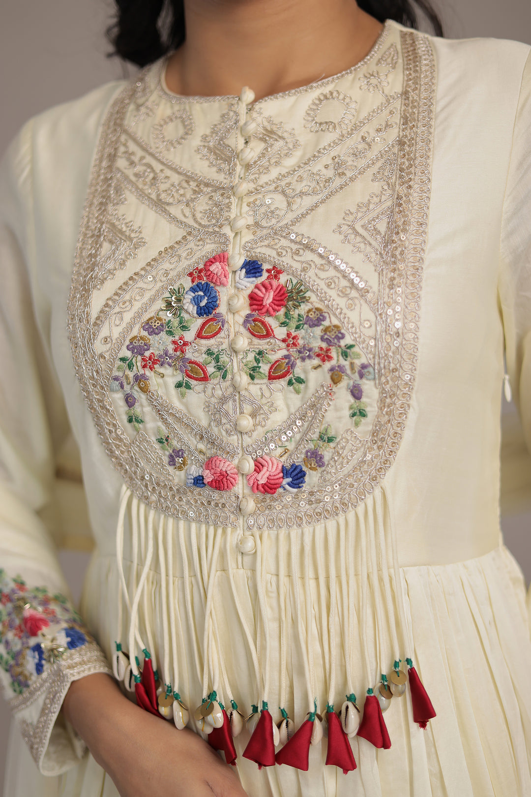 Silk Gown with Dori, Sequins, Thread work.