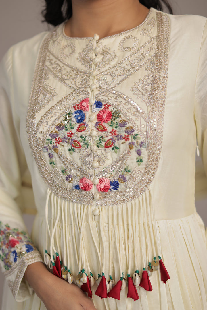 Silk Gown with Dori, Sequins, Thread work.