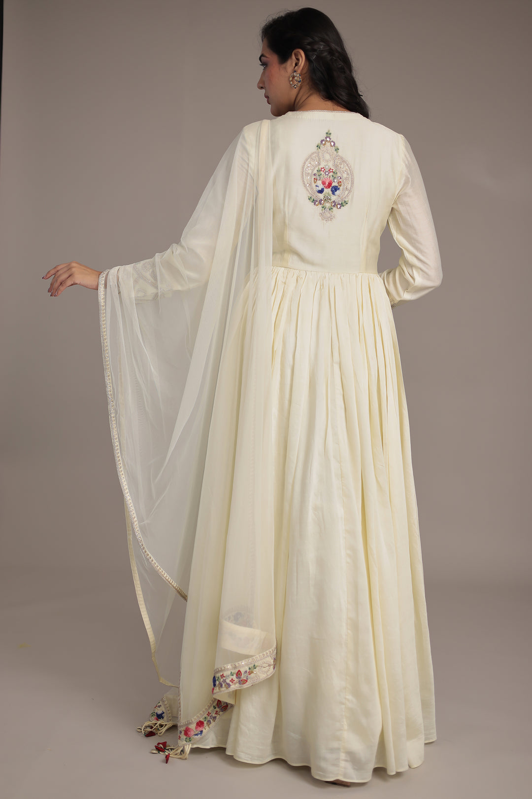 Silk Gown with Dori, Sequins, Thread work.