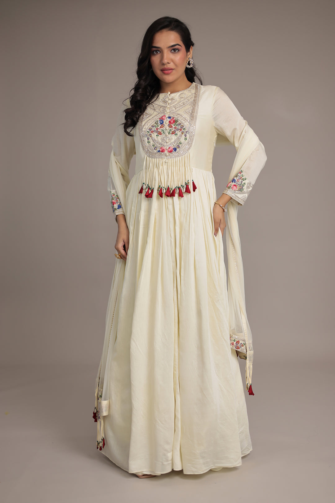 Silk Gown with Dori, Sequins, Thread work.