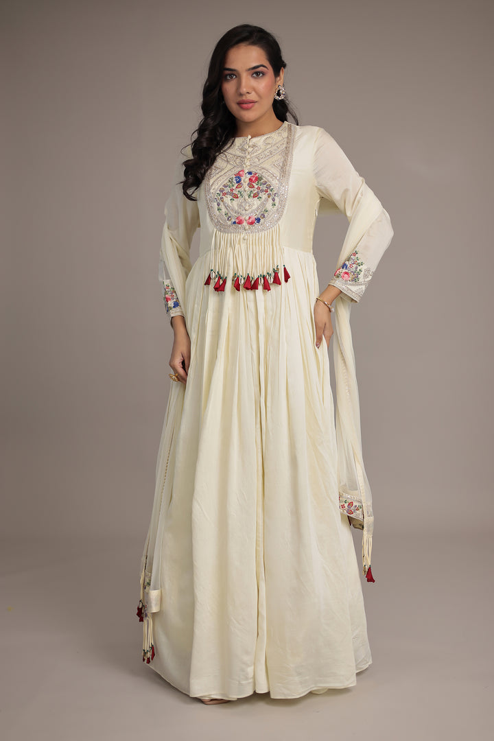 Silk Gown with Dori, Sequins, Thread work.