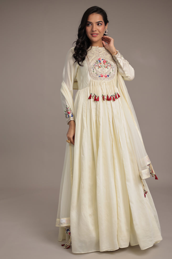 Silk Gown with Dori, Sequins, Thread work.