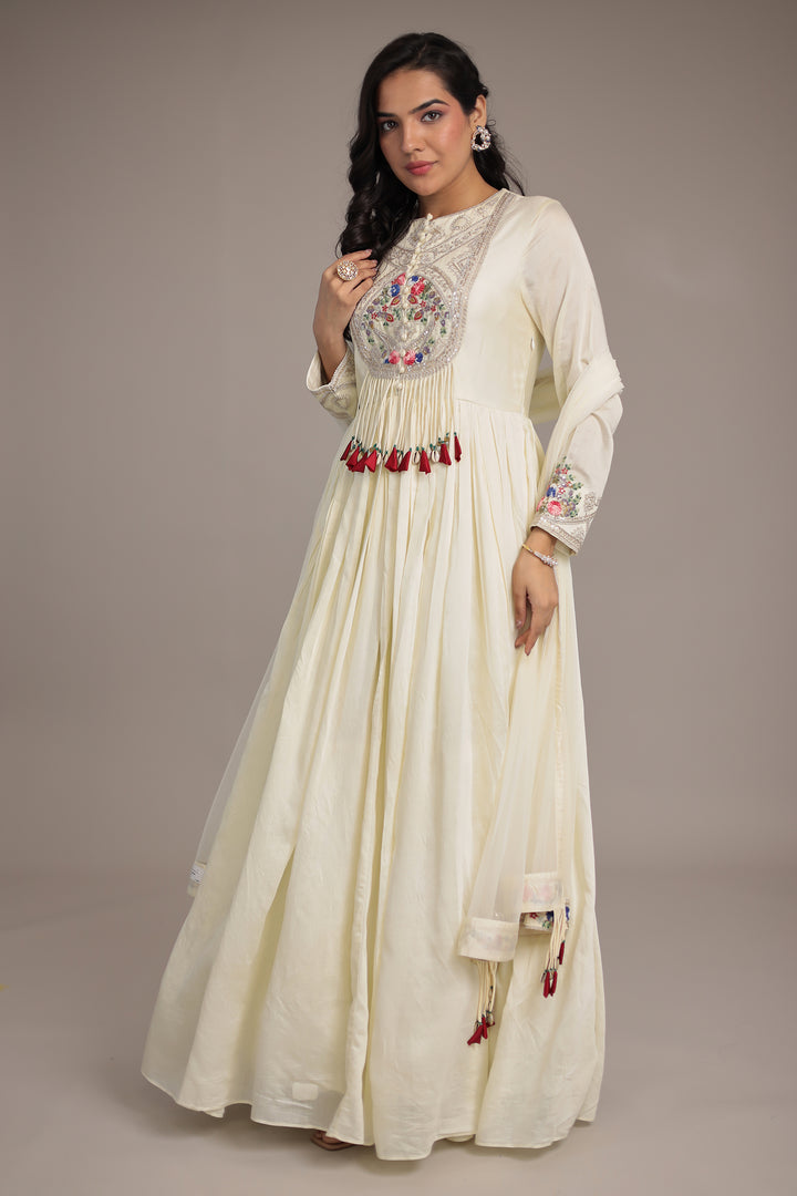 Silk Gown with Dori, Sequins, Thread work.