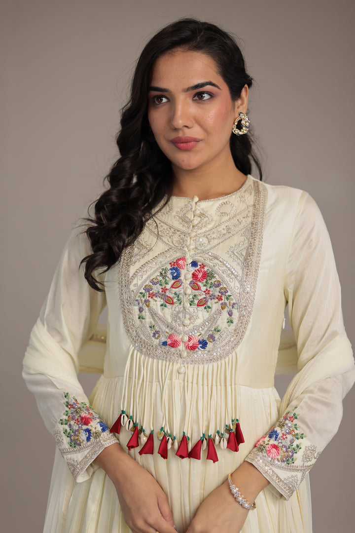 Silk Gown with Dori, Sequins, Thread work.