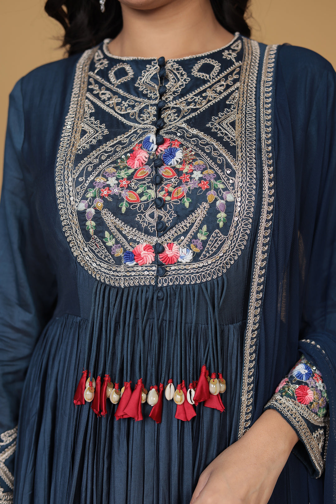 Anarkali Silk Gown with Dori, Sequins and Thread work