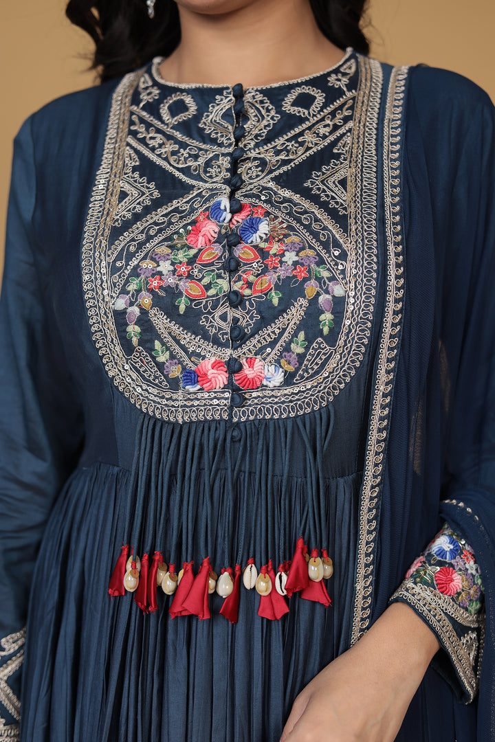 Anarkali Silk Gown with Dori, Sequins and Thread work