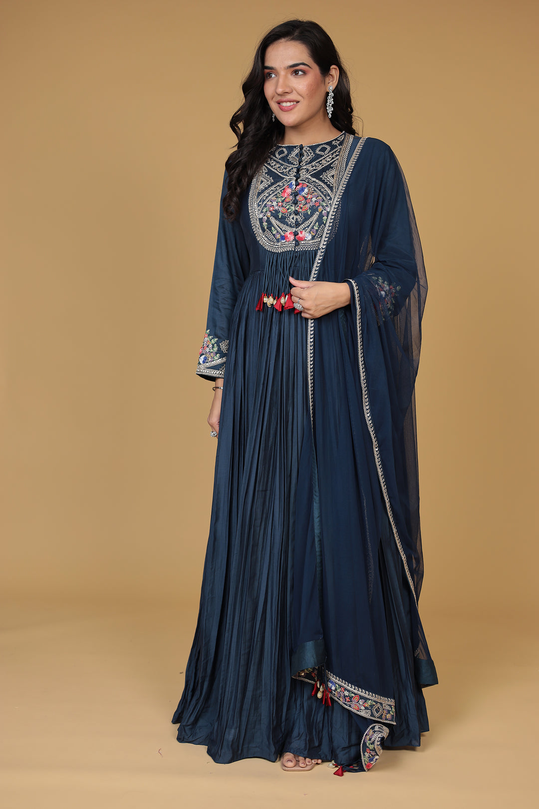 Anarkali Silk Gown with Dori, Sequins and Thread work