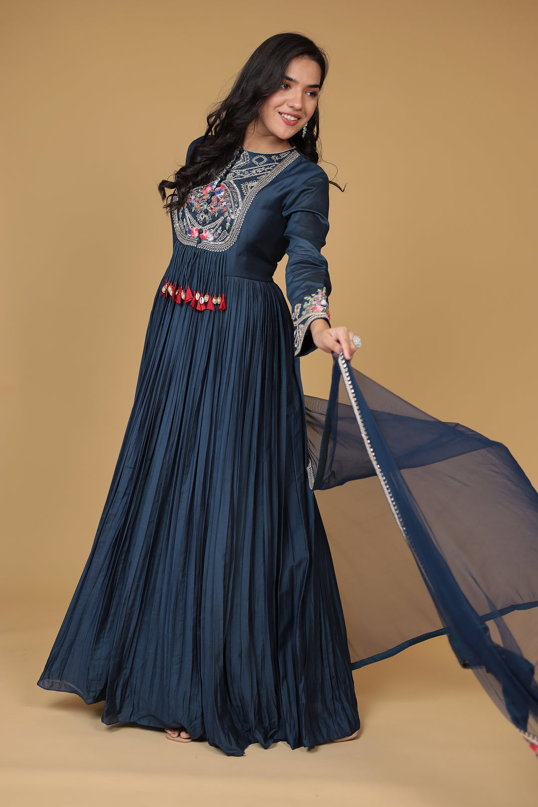 Anarkali Silk Gown with Dori, Sequins and Thread work