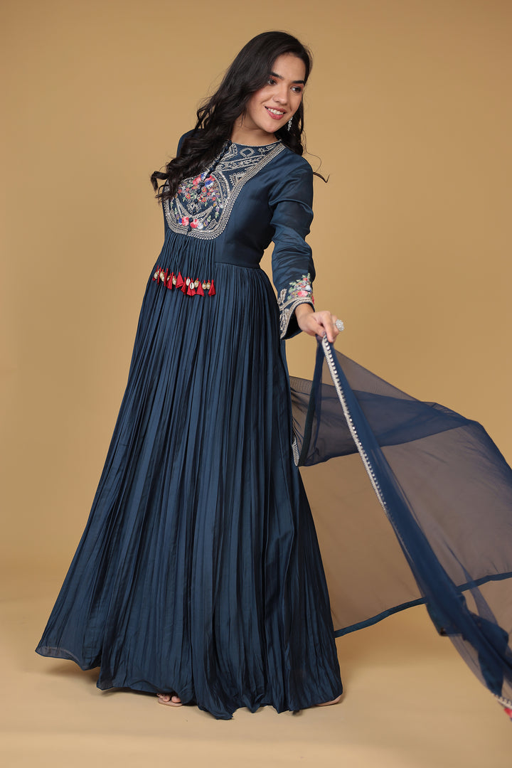 Anarkali Silk Gown with Dori, Sequins and Thread work
