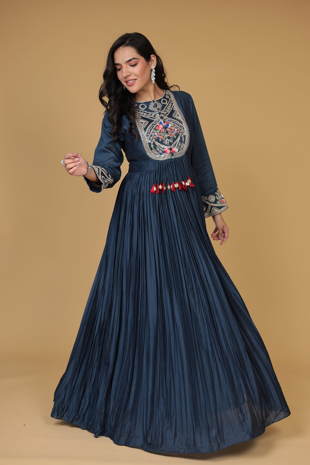 Anarkali Silk Gown with Dori, Sequins and Thread work
