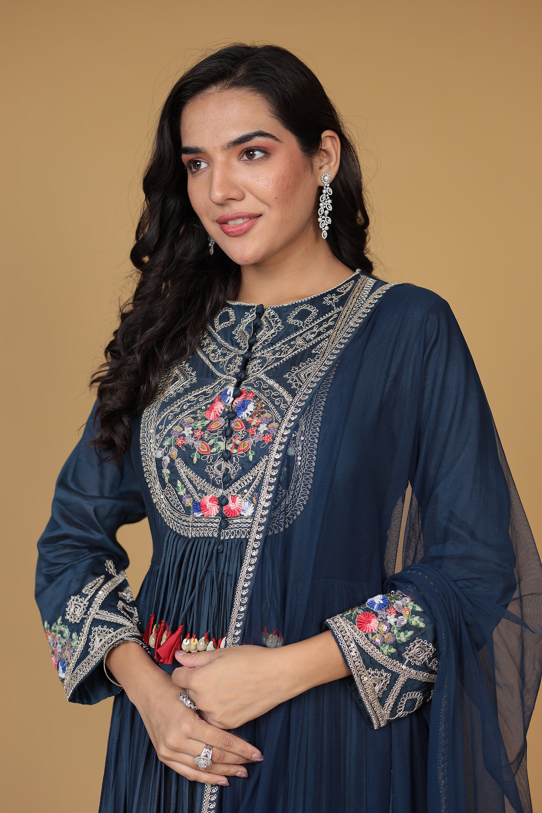 Anarkali Silk Gown with Dori, Sequins and Thread work