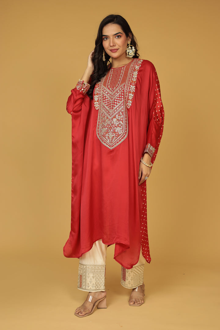 Silk Kaftan Suit with Sequins and Thread work