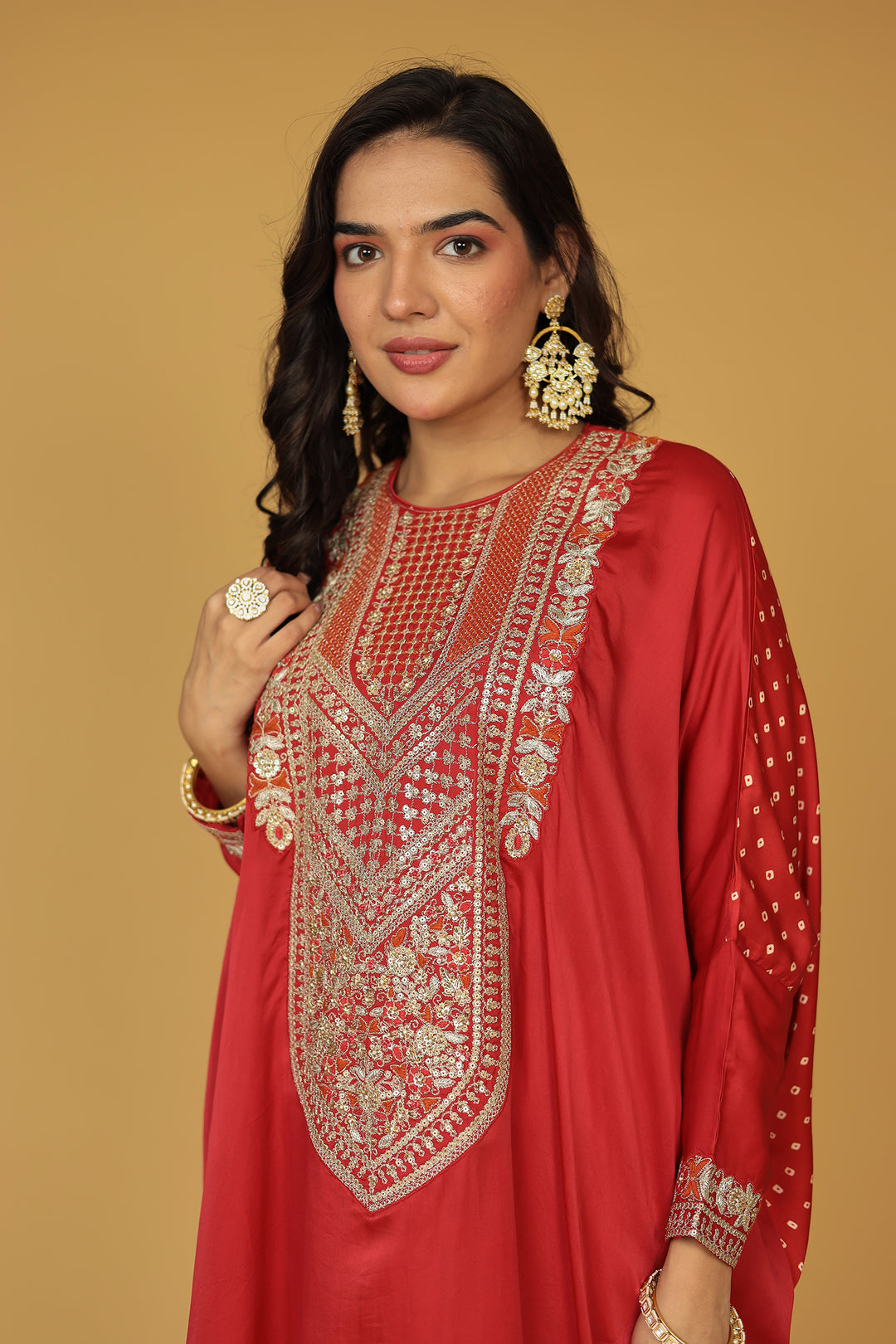 Silk Kaftan Suit with Sequins and Thread work