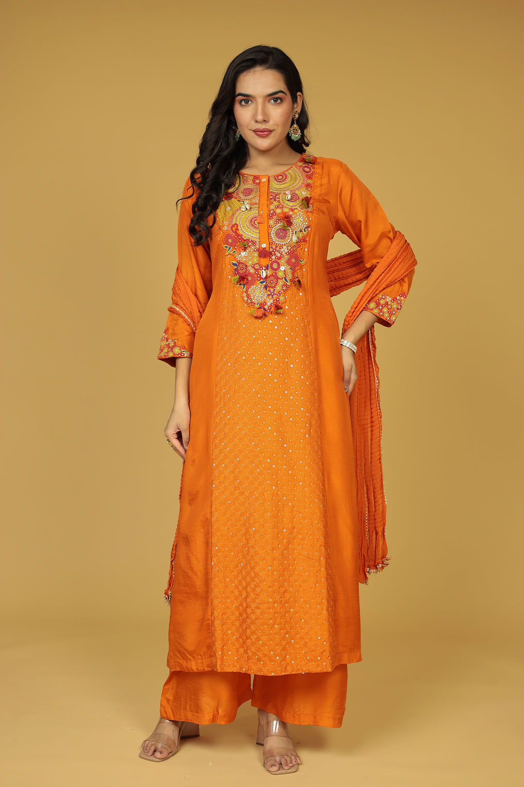 Silk Suit Detailed with Sequins and Thread work