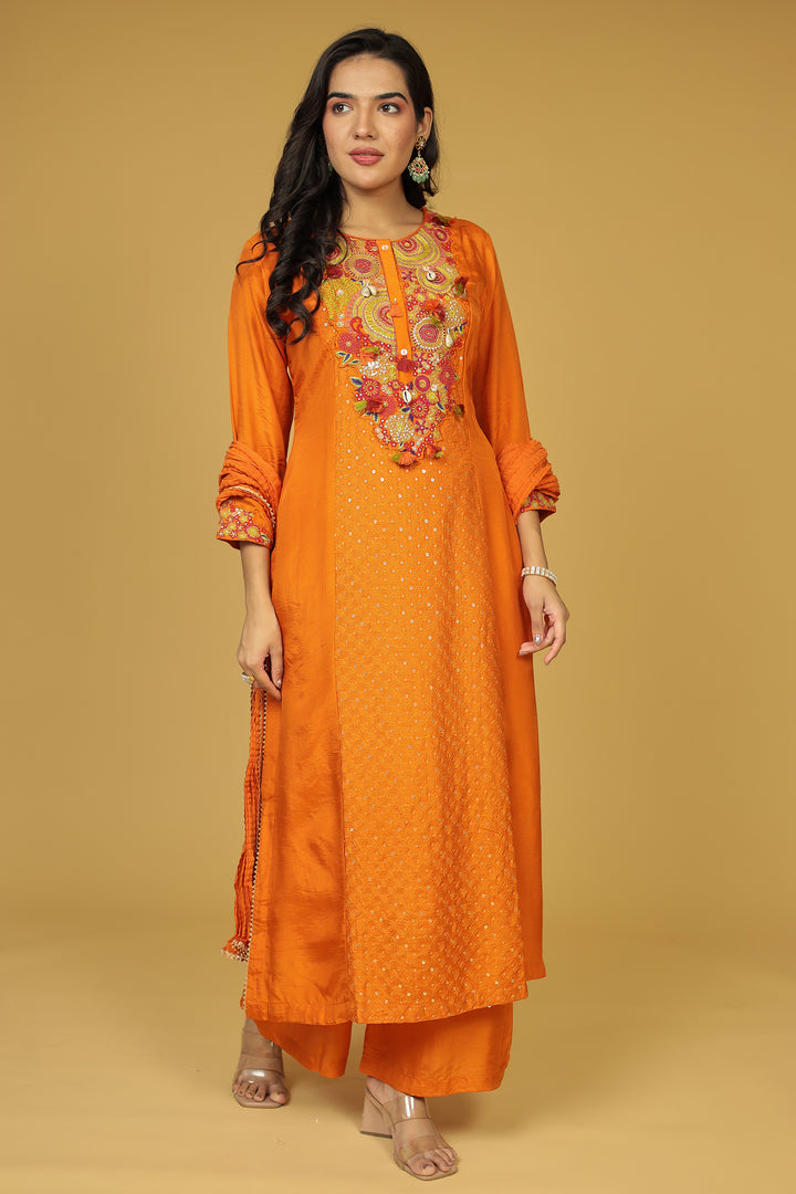 Silk Suit Detailed with Sequins and Thread work